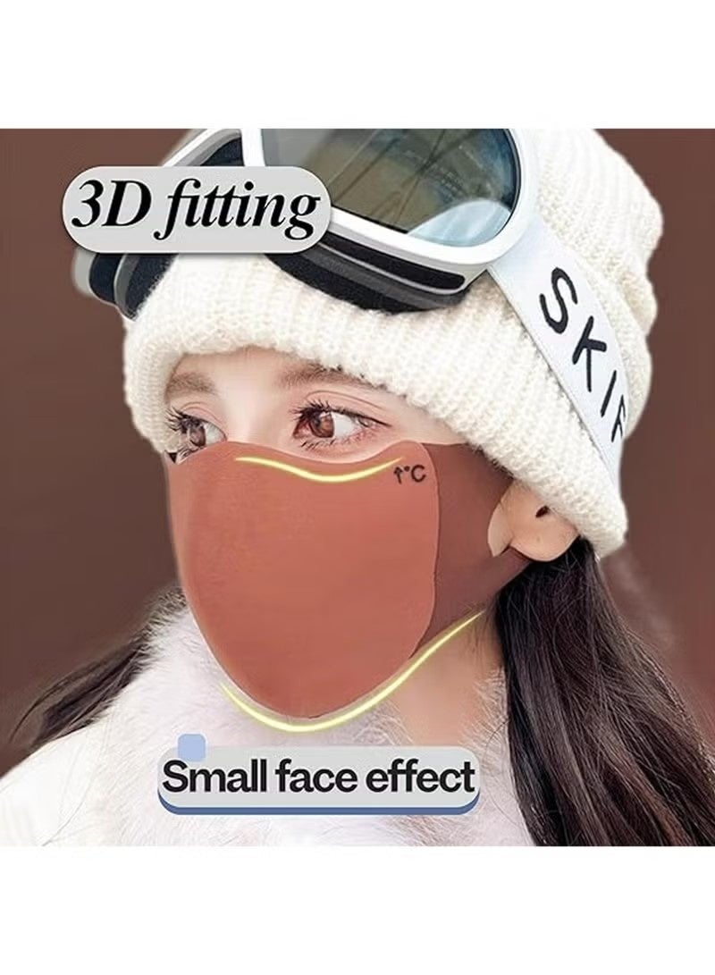 قناع وجه قماشي قابل لإعادة الاستخدام، ثلاثي الأبعاد، مقاوم للرياح والغبار، مناسب للطقس البارد، دافئ، قابل للغسل، قناع قماشي للرياضات الخارجية، نصف وجه، حلقات أذن (أسود + بني داكن، قطعتان) - Image 4